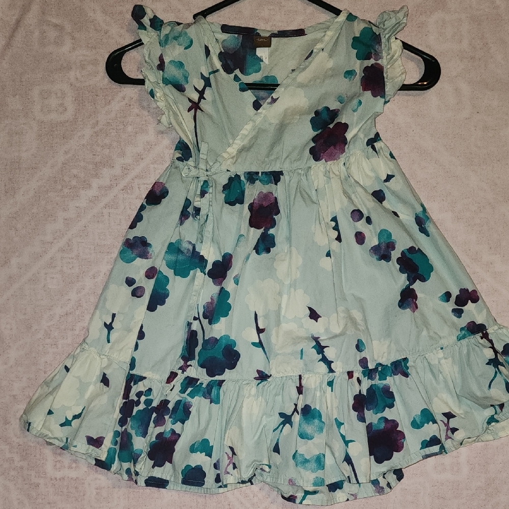 Tea Collection Floral Kids Dress in Blue and Purple Size 5